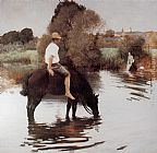 Jeune paysan faisant boire son cheval by Jules-Alexis Muenier